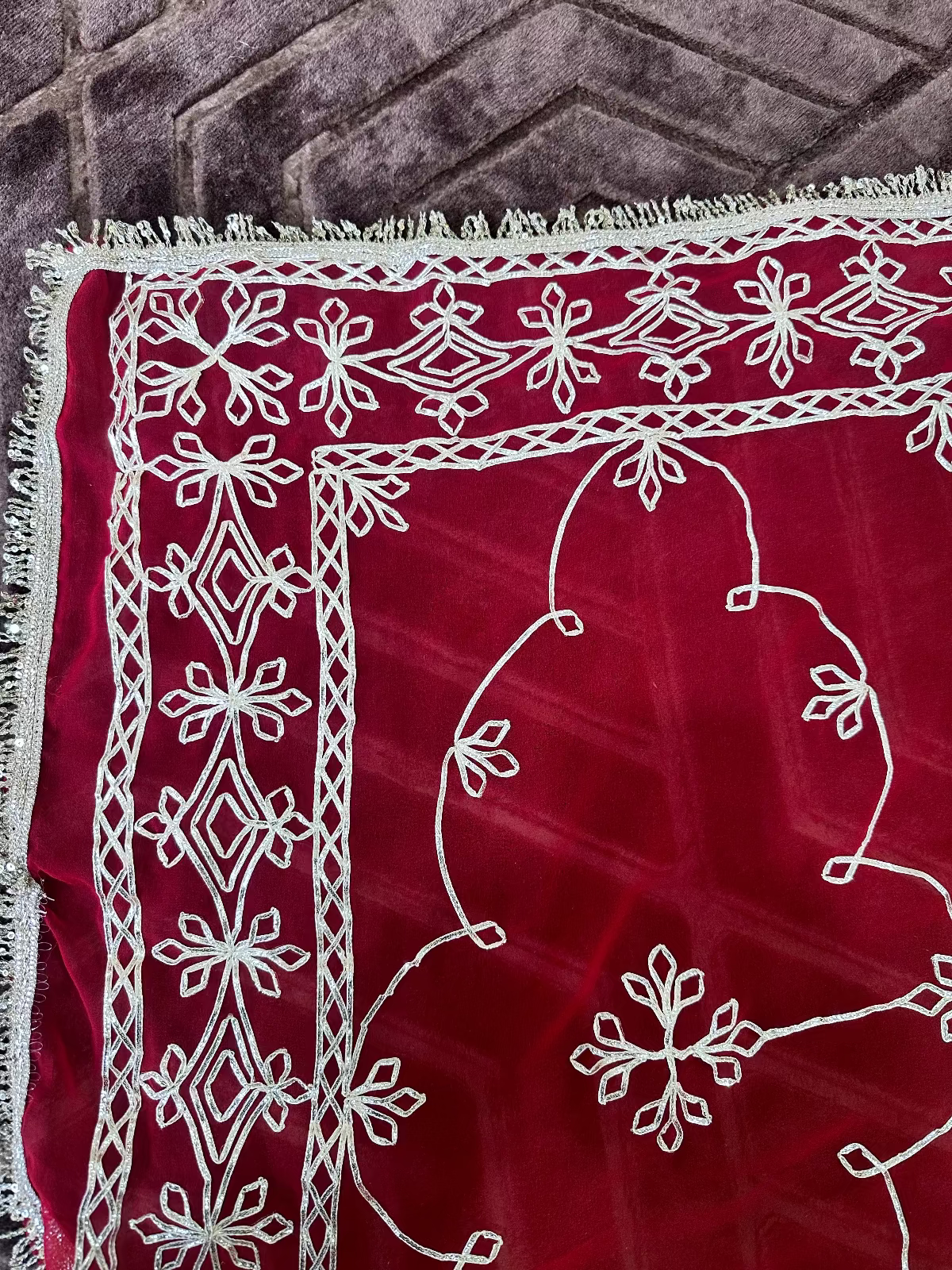 Georgette Gota Patti Work Saree with Blouse | Free Size | 5.5 Meter Length | Red (Maroon Shade)