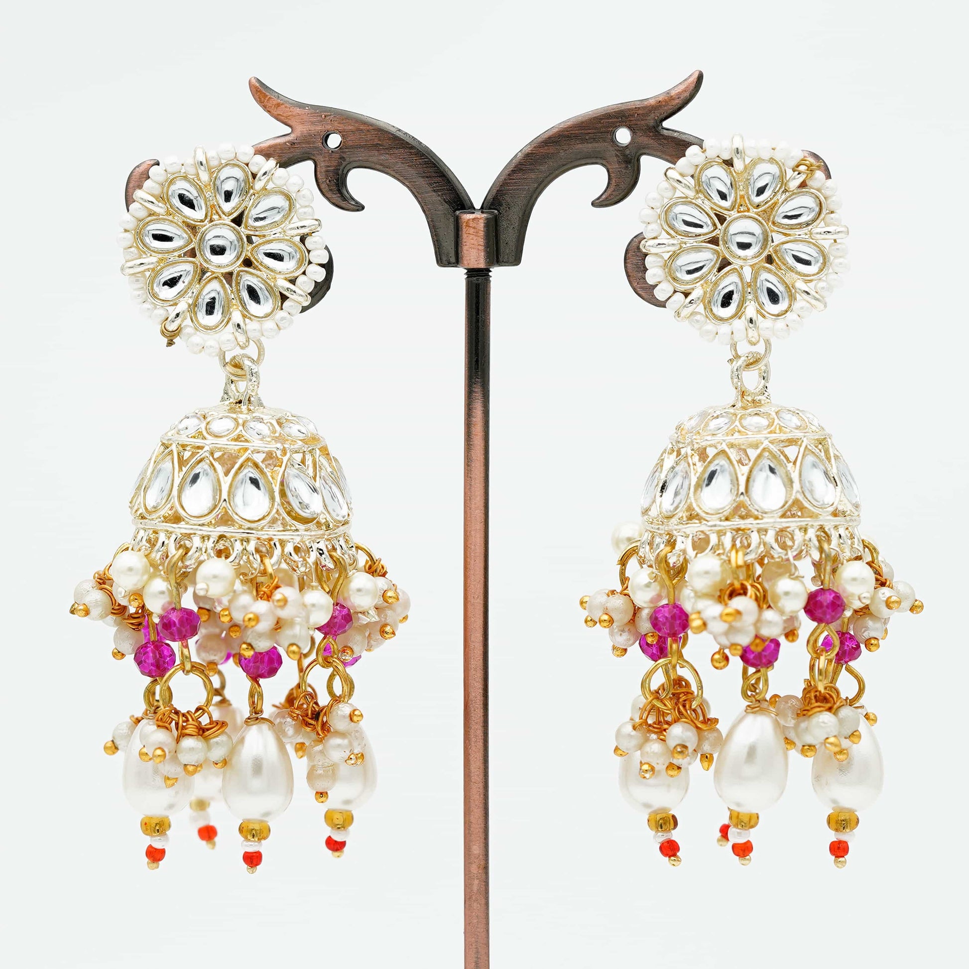 Pink-Kundan Jhumka