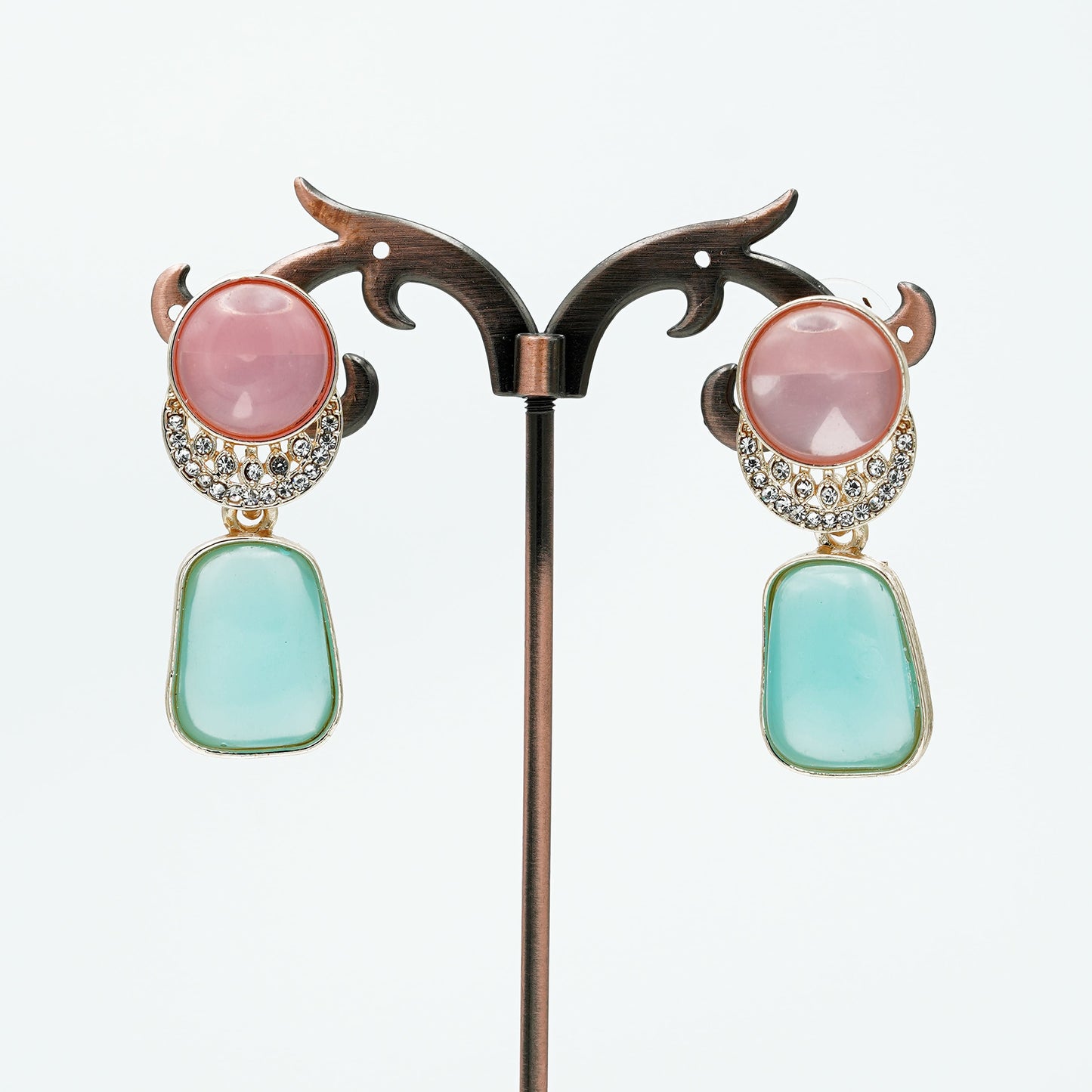 Pink & Light Blue-Stone Studded Earrings