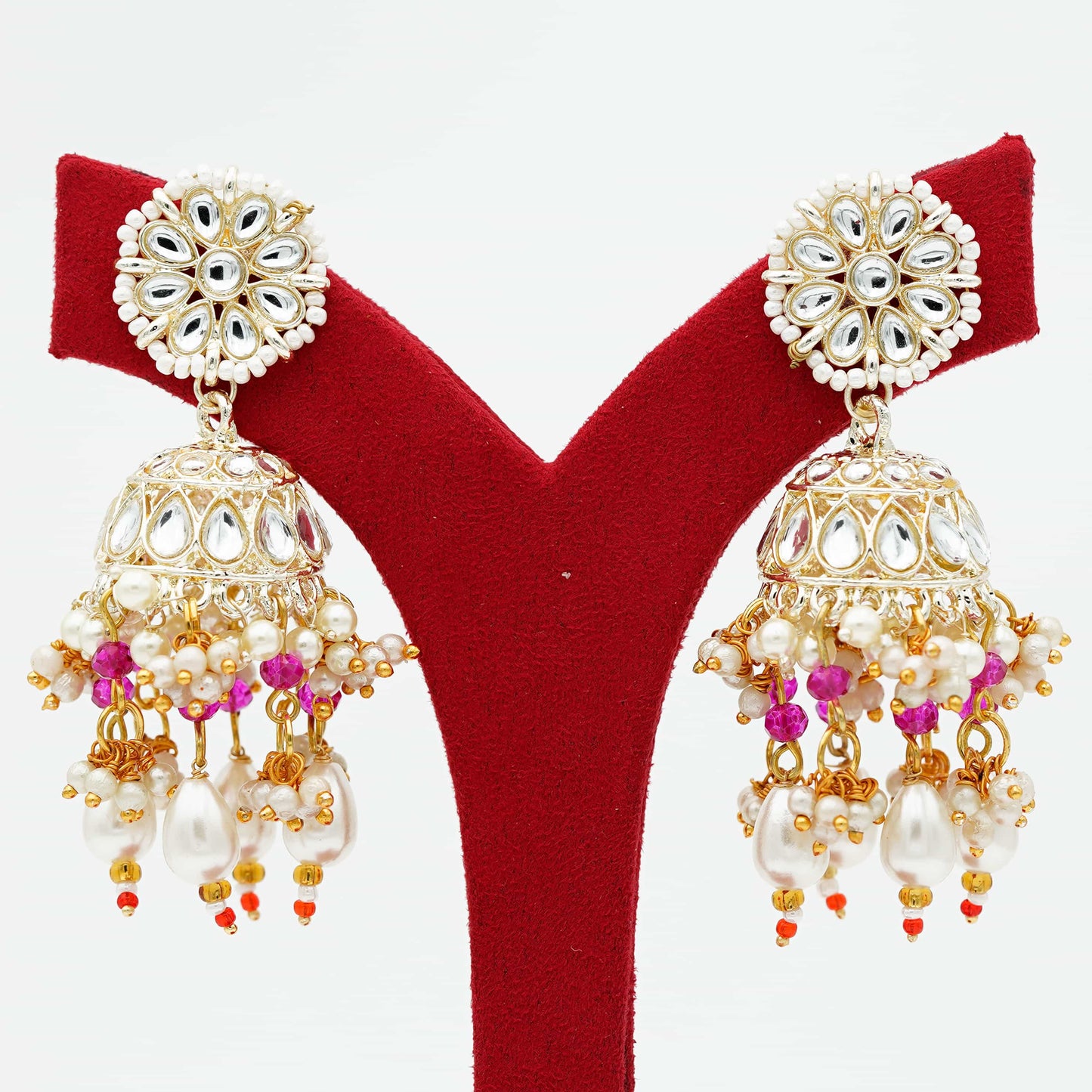 Pink-Kundan Jhumka