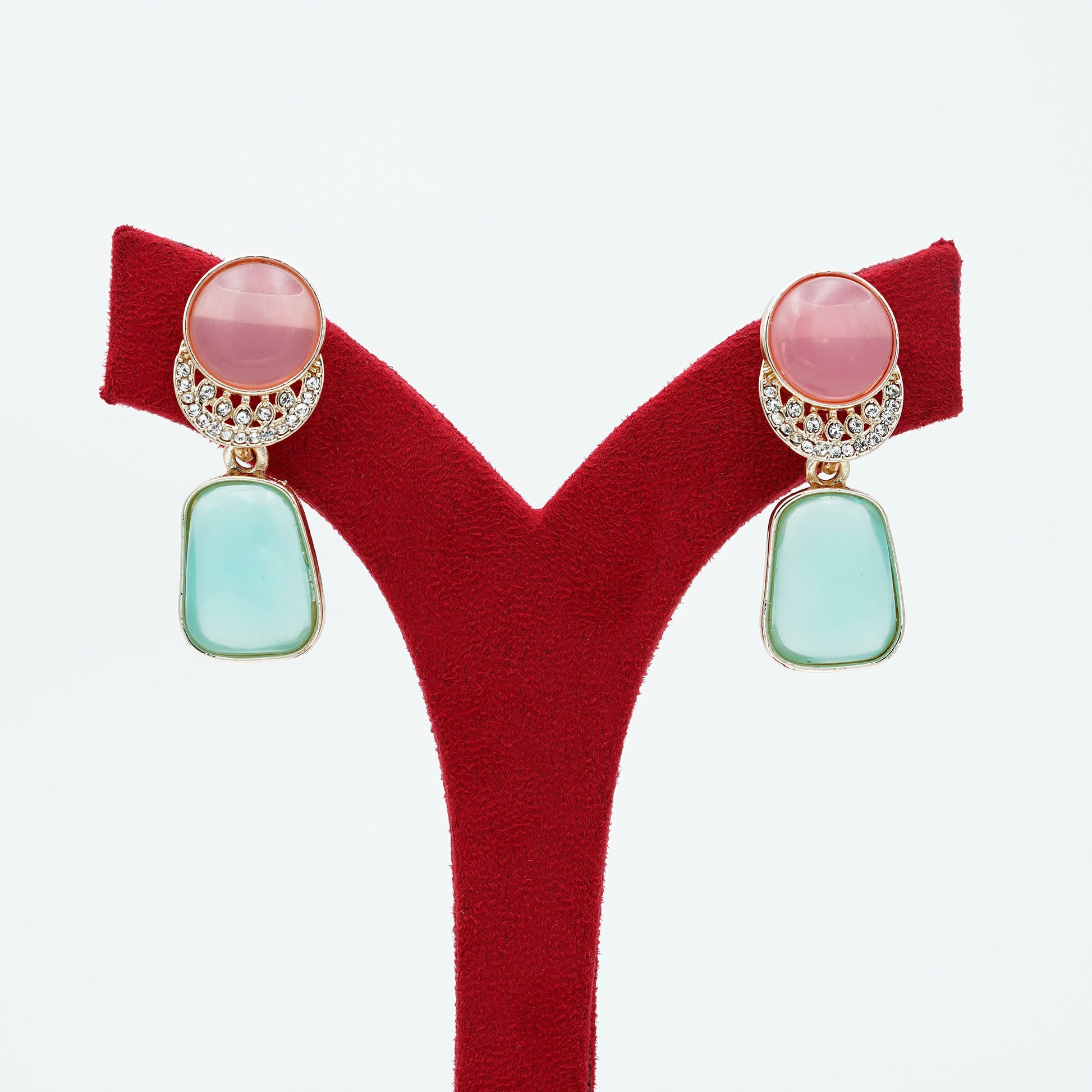 Pink & Light Blue-Stone Studded Earrings