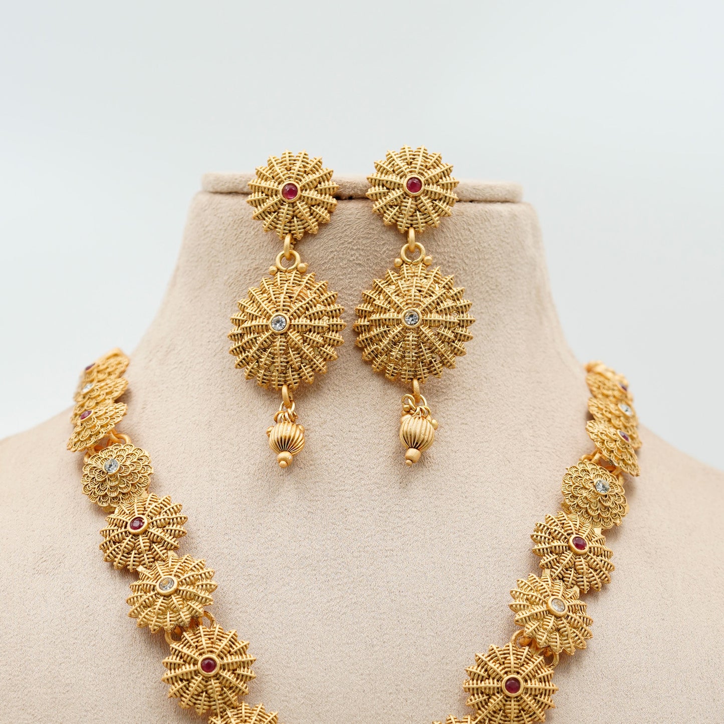Artificial Gold-Plated Stone Studded Necklace & Earrings Jewellery Set