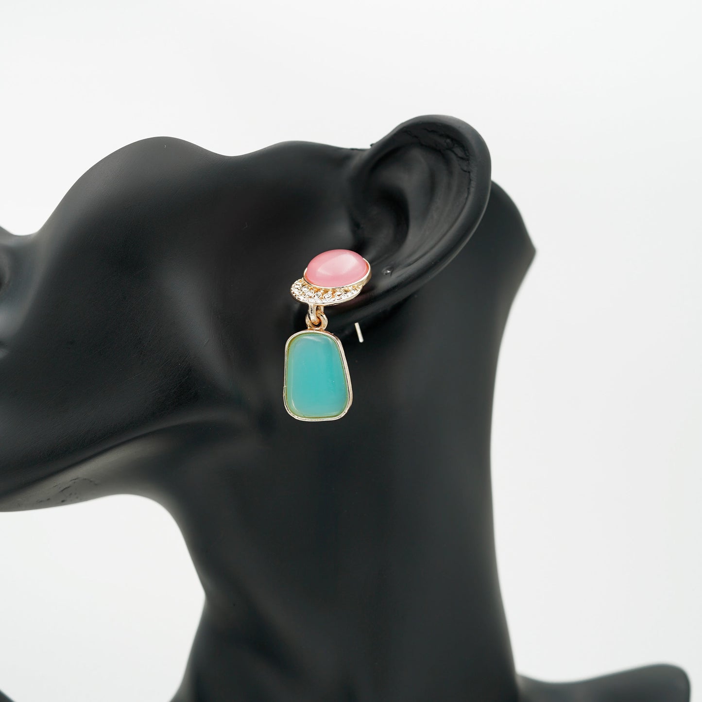 Pink & Light Blue-Stone Studded Earrings