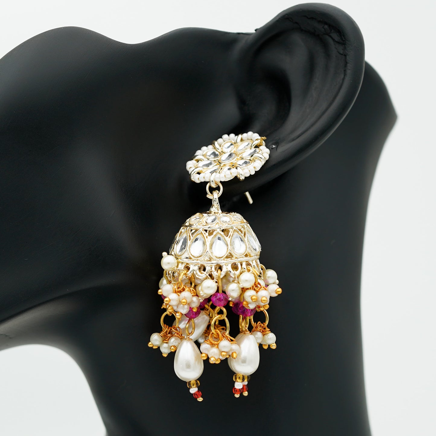 Pink-Kundan Jhumka