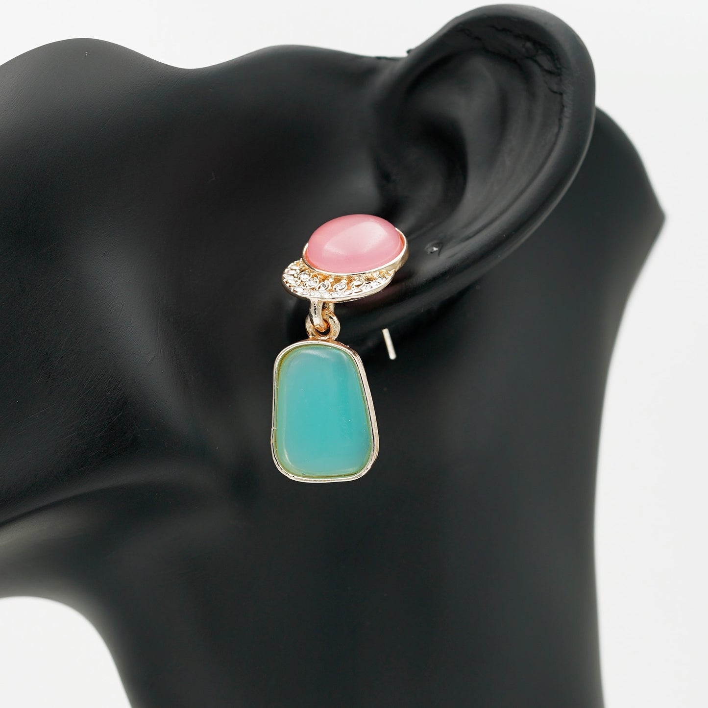 Pink & Light Blue-Stone Studded Earrings