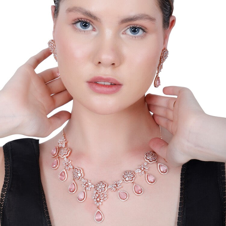 Rose Gold-plated Diamond Studded Necklace Set