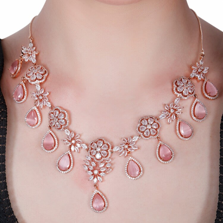 Rose Gold-plated Diamond Studded Necklace Set