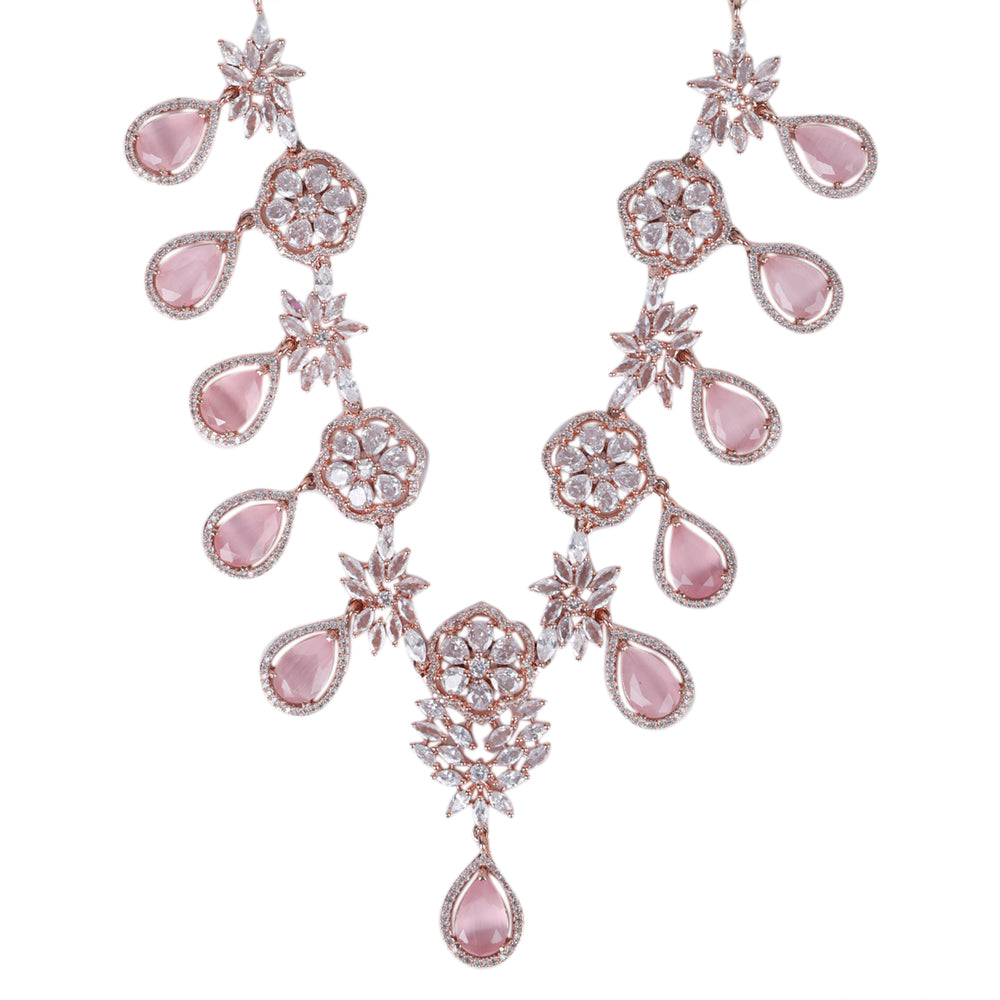 Rose Gold-plated Diamond Studded Necklace Set