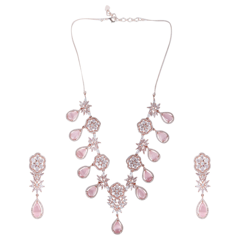 Rose Gold-plated Diamond Studded Necklace Set