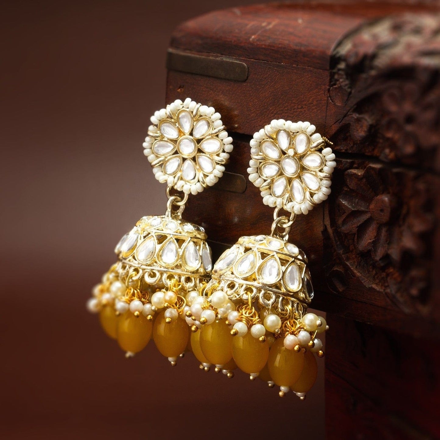 white & golden jhumka with moti 