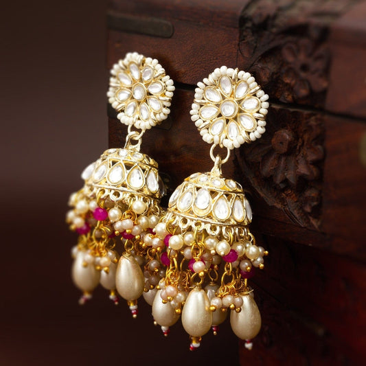 Pink & golden Kundan Jhumka