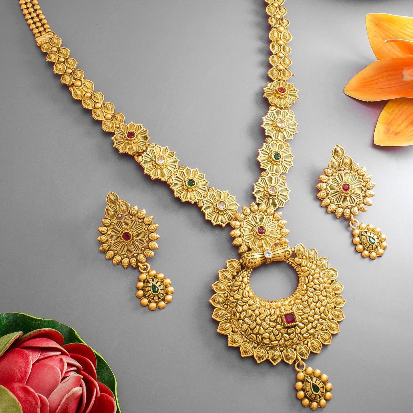 Sparkle Tear Gold Plated Necklace & Earrings Jewellery Set