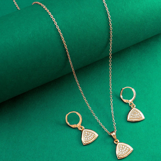 Artificial Golden Color Stone Studded Pendant Set (Pendant & Earrings)