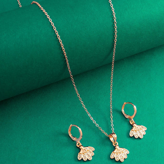 Artificial Golden Color-Stone Studded Pendant Set (Pendant & Earrings)